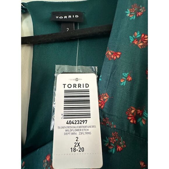 Torrid Plus Size Midi Green Prairie Dress Green Floral Cottage Core Size 2XL NWT - Picture 3 of 4